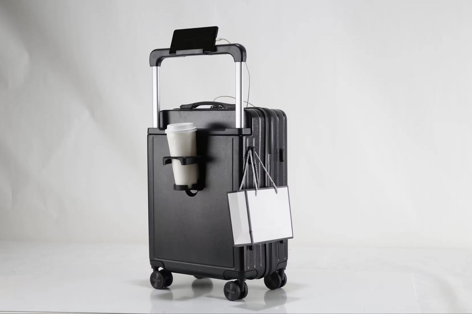 Panther Black luggage with cup holder, phone holder and side hook