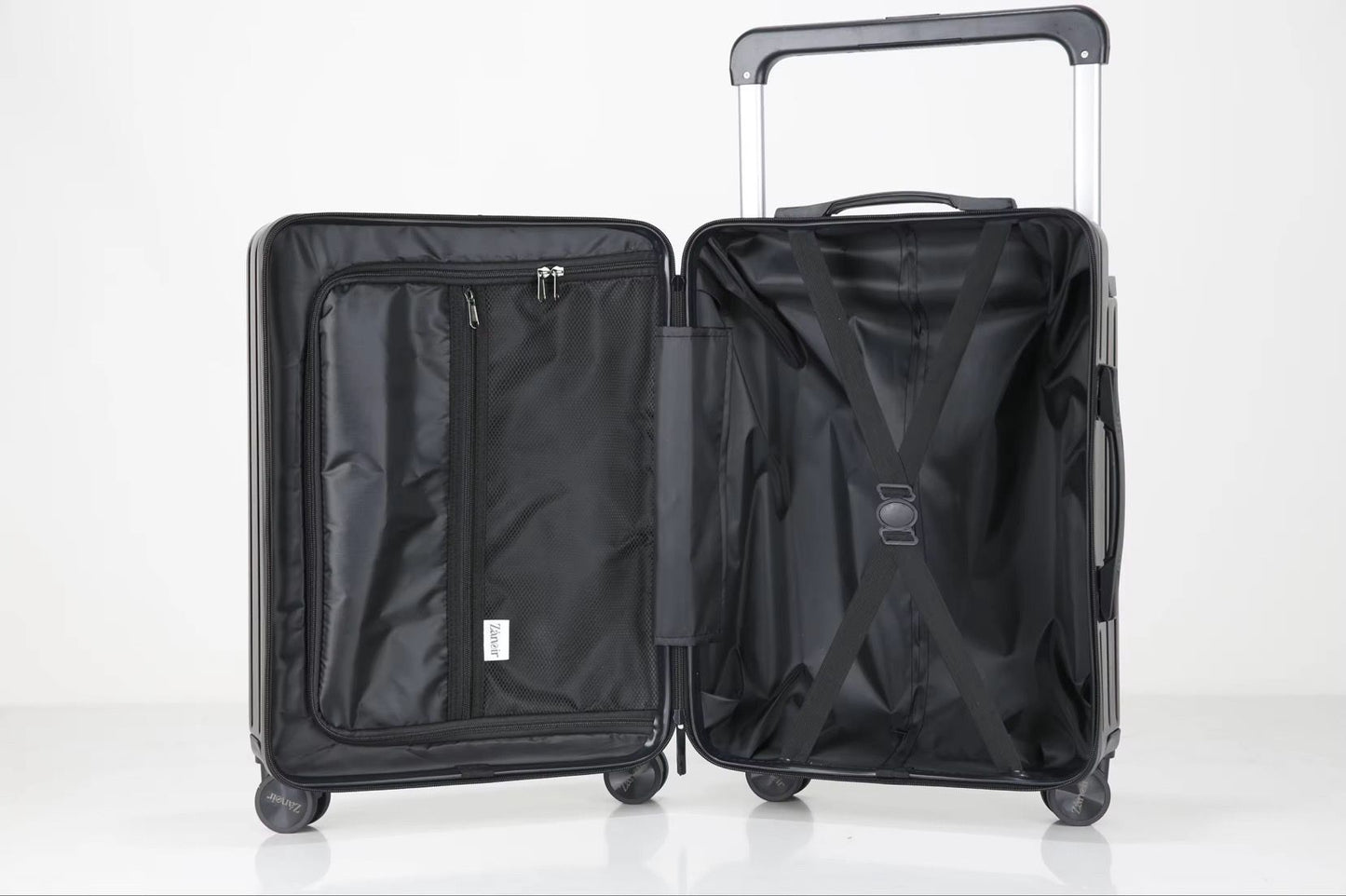 Interior view of panther black hardcase carry-on suitcase