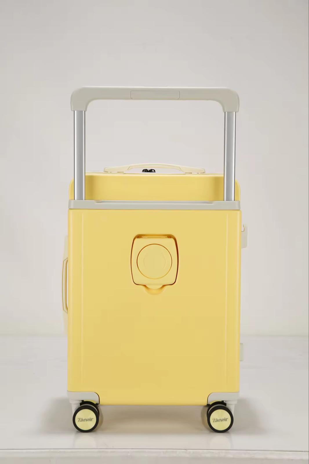 Ergonomic handle yellow carry-on luggage