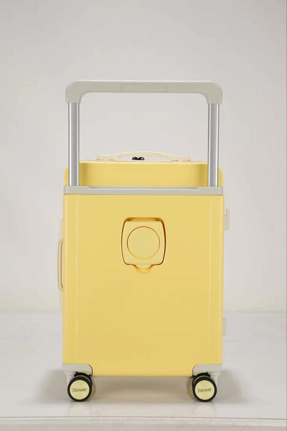 Ergonomic handle yellow carry-on luggage