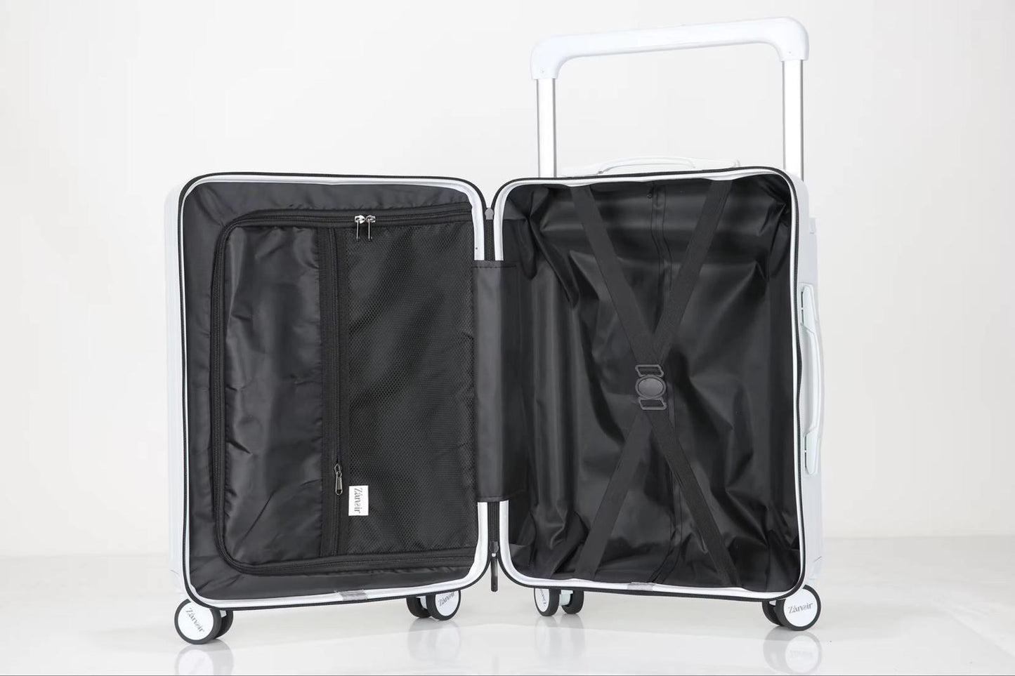 Interior view of ocean blue hardcase carry-on suitcase