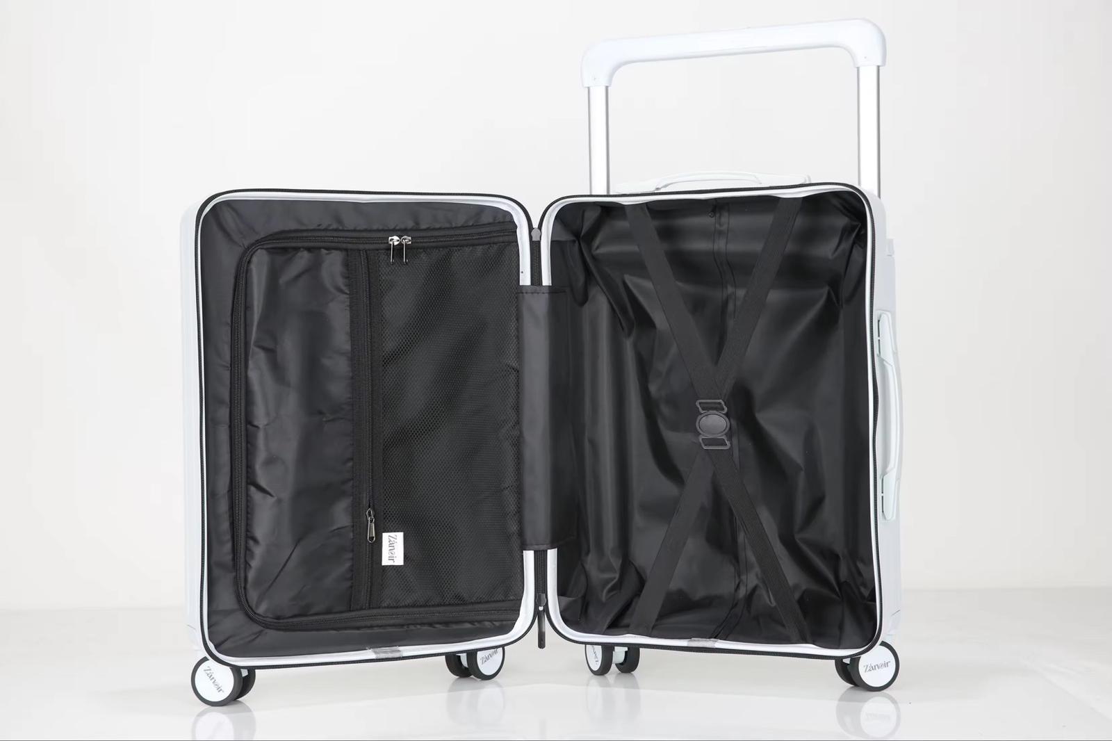 Interior view of ocean blue hardcase carry-on suitcase