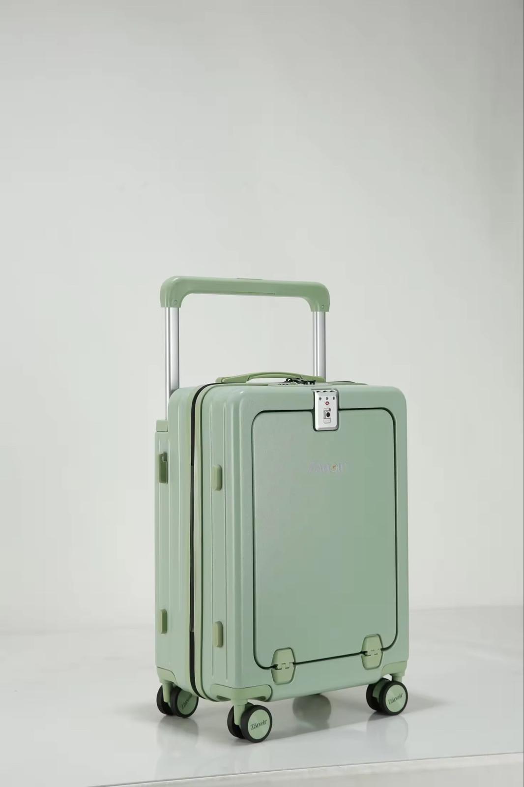 Forest green carry-on suitcase with durable hardcase