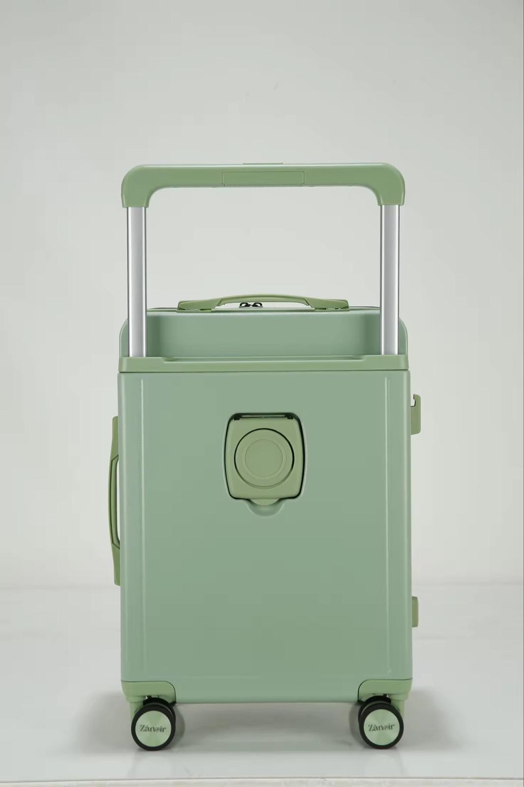 Ergonomic handle forest green carry-on luggage