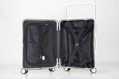Interior view of polar white hardcase carry-on suitcase